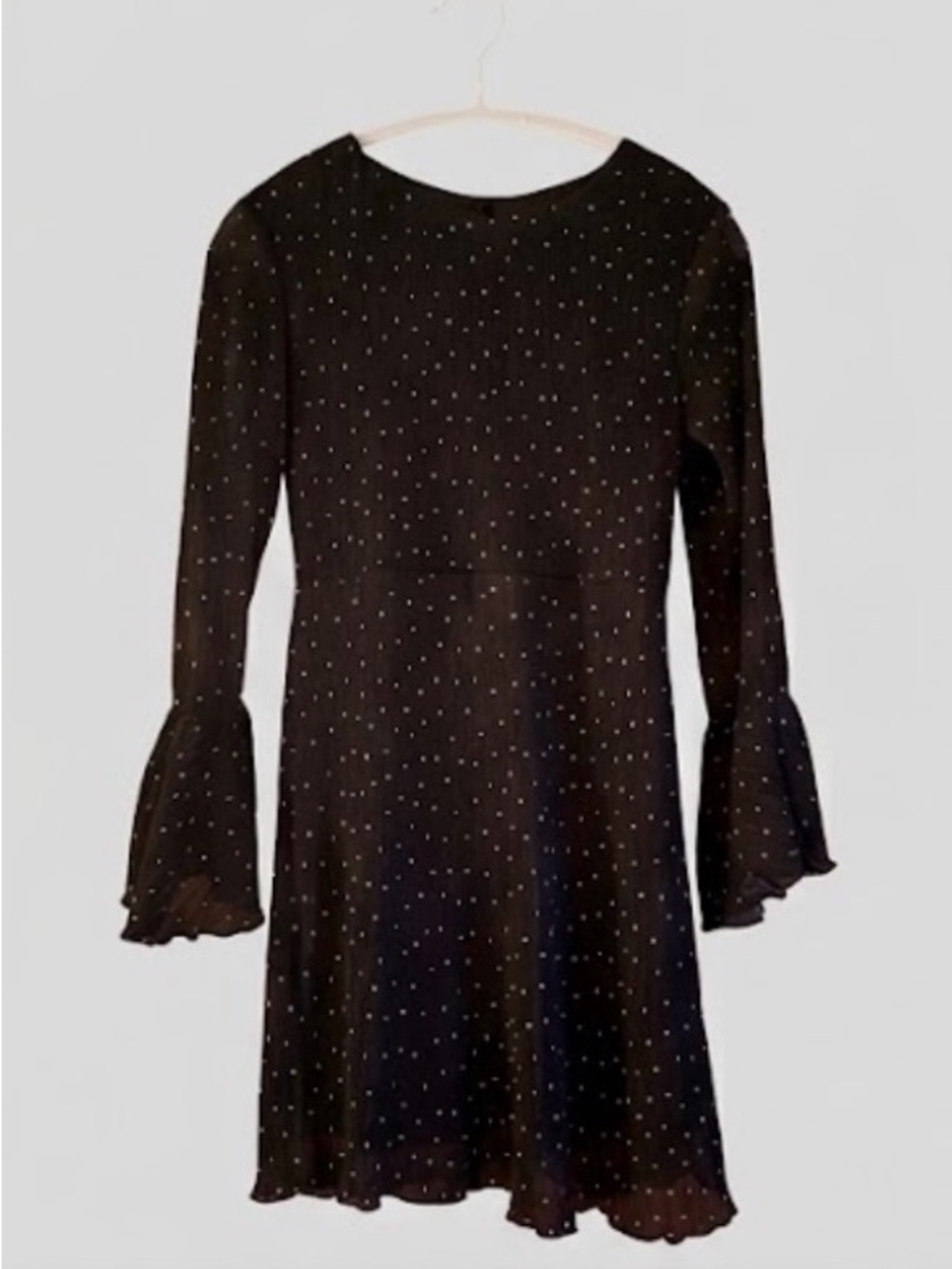 Hello Molly Polka Dot Bell Sleeve Romantic Whimsigoth Mini Dress in Black Size M